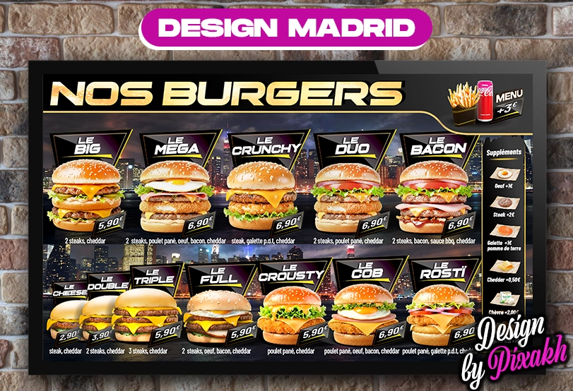 menu board fixe burger design madrid
